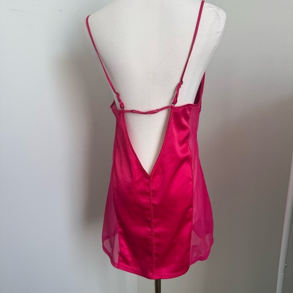 💋 Vintage Hot Pink Mesh Slip Dress coquette Y2K 2000s L - Picture 4 of 5